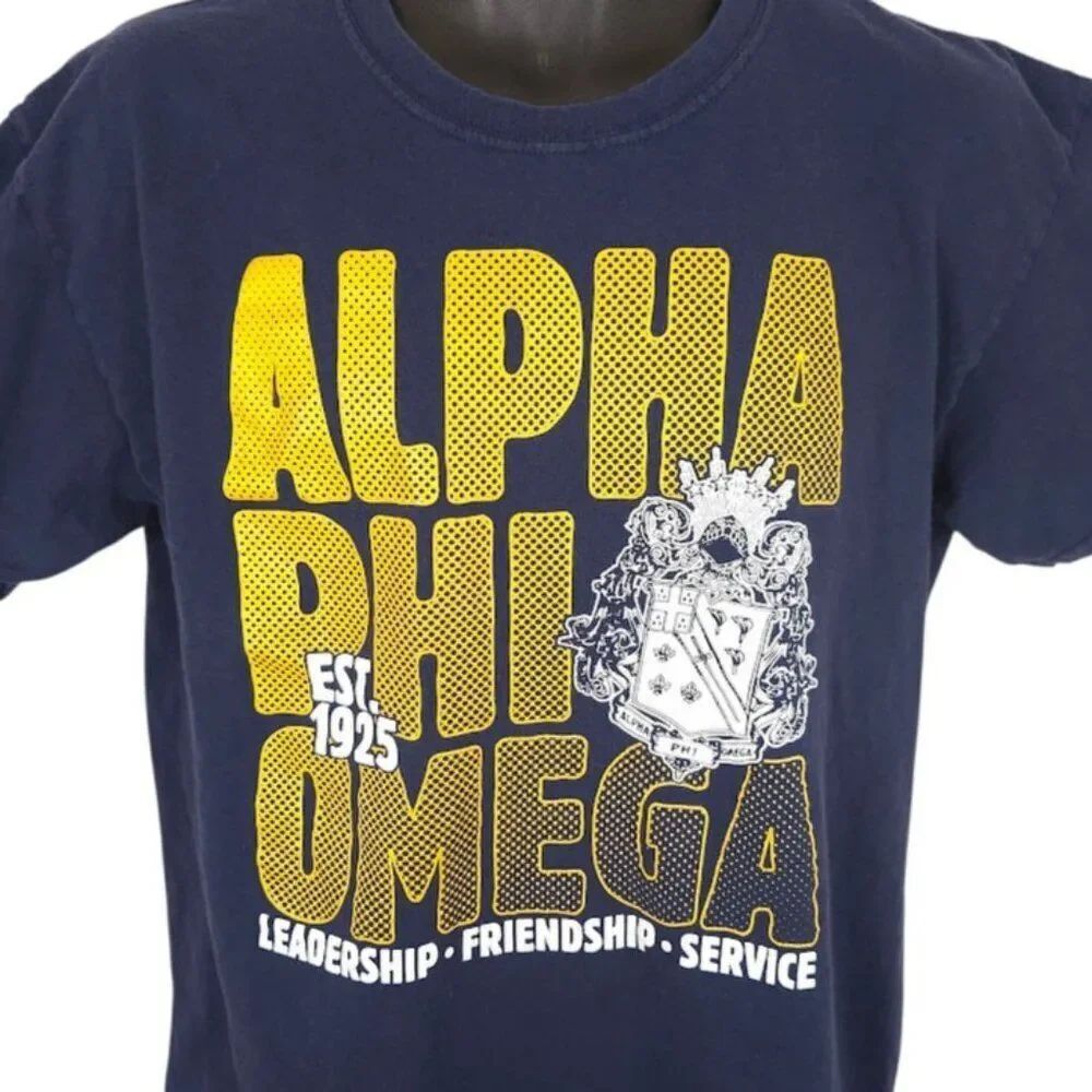 Alpha Phi Omega T Shirt Mens Size Large Blue Co Ed Fraternity Greek